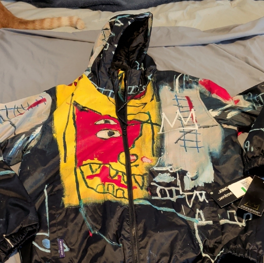 Members Only Jean Michael Basquait Graphic Puffer Jacket Large New